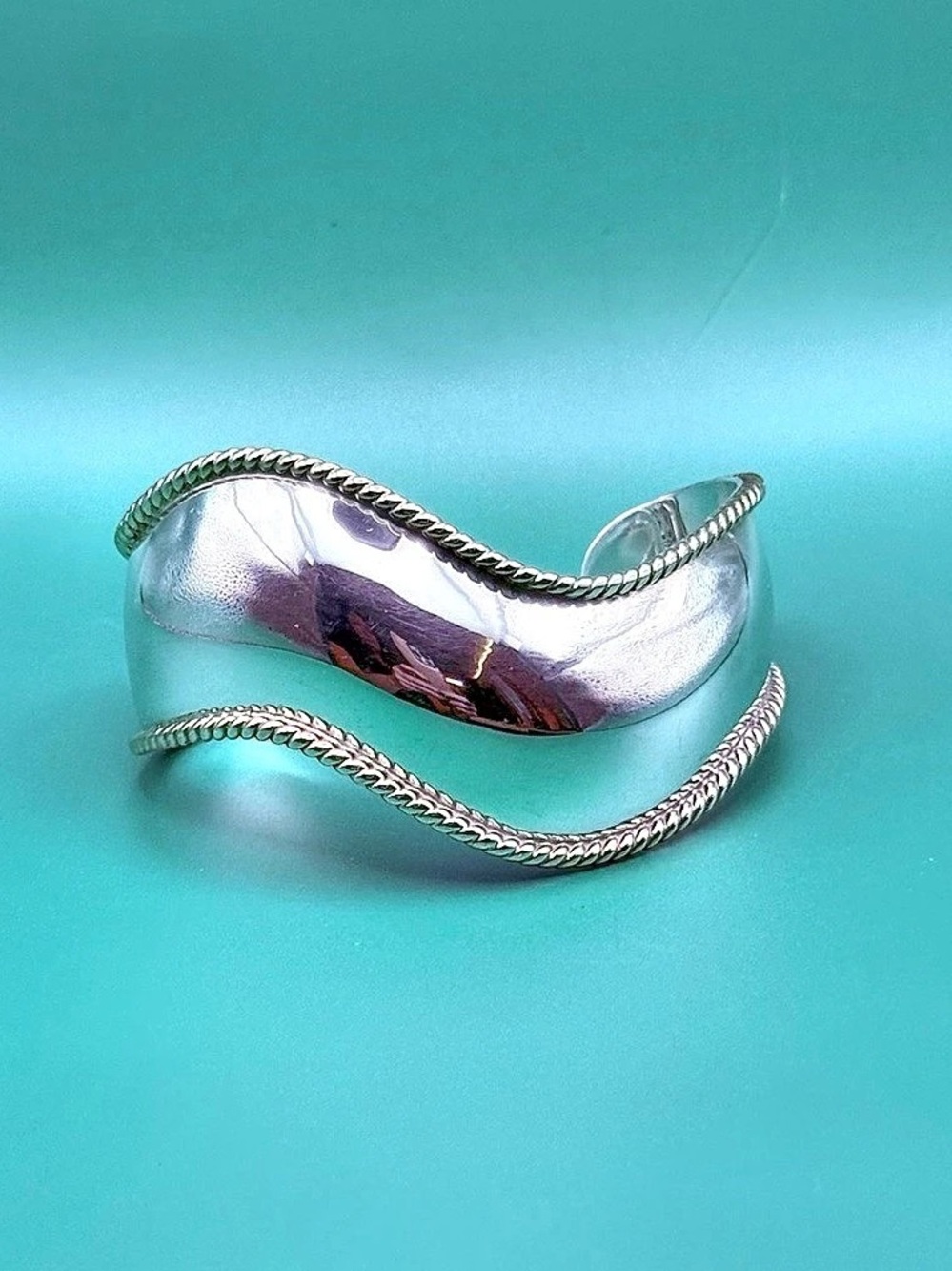 Vintage Mexican 925 Sterling Silver & Brass Wide Cuff Bracelet